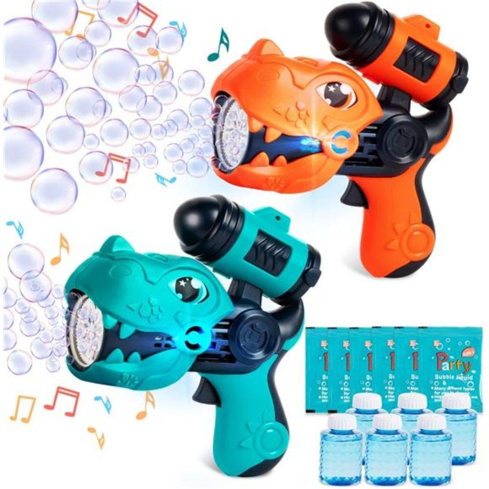 Dinosaur Bubble Gun Blaster for Kids,  Bubble Maker with LED Light and Sound